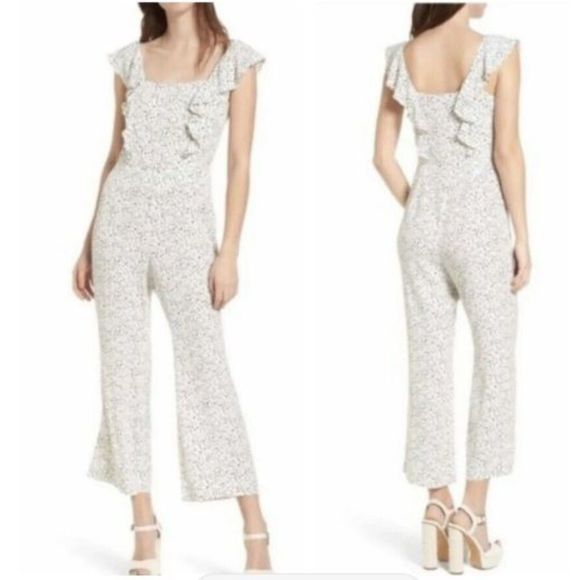 Leith  Size XS Nordstroms Brand Polka Dot Ruffle Jumpsuit Black White Romper EUC - Picture 2 of 6
